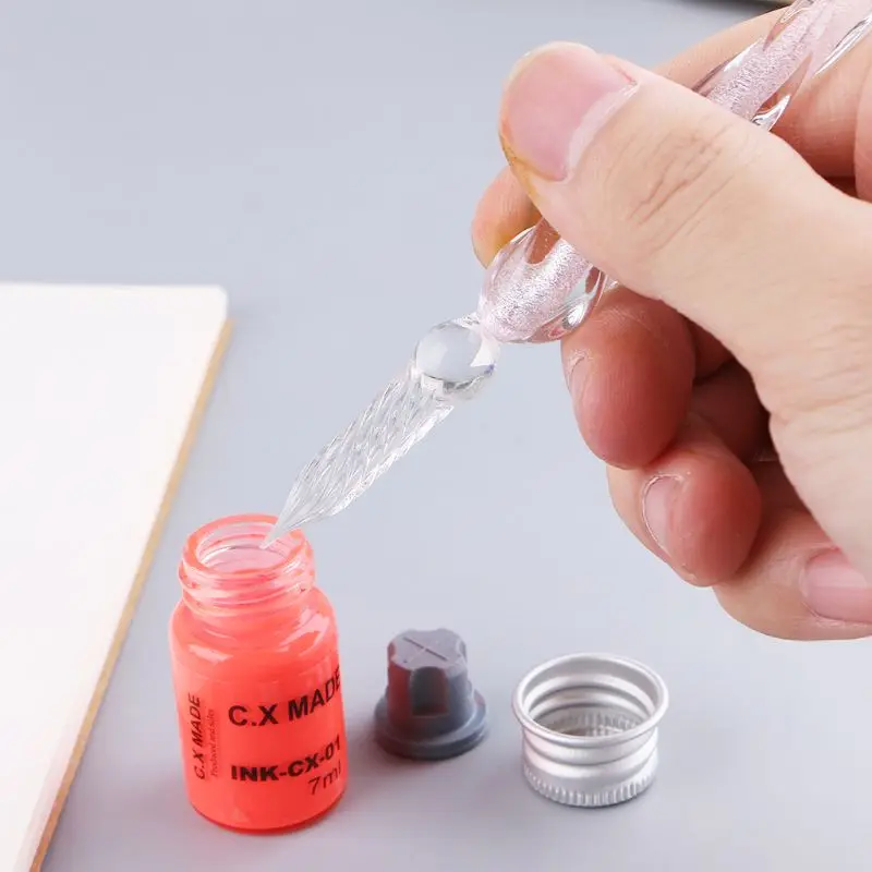 

10Pcs/Set Invisible Fluorescence Bottled Dip Signature Pen Ink With Glass Fountain Dip Writing Pen Art Supplies Gifts