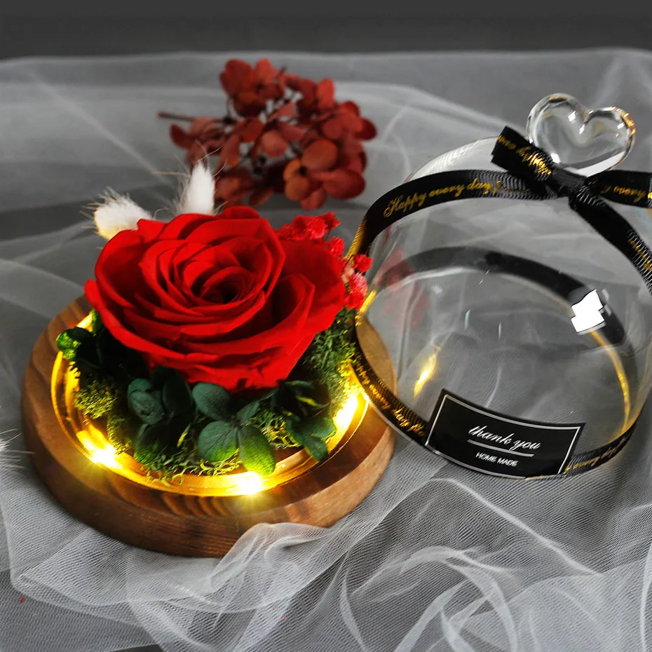 Эксклюзивная Роза в стеклянном куполе с подсветкой настоящая вечная роза