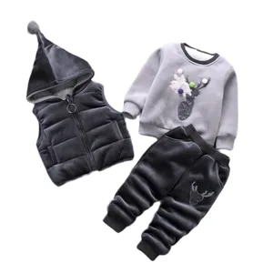 В 2021 году, новый Рождественский зимний теплый жилет с капюшоном для мальчиков и девочек кофта и штаны детский спортивный костюм из 3 предметов От 0 до 4 лет