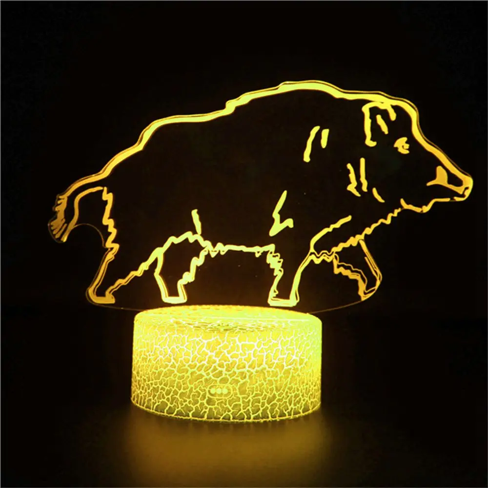 

3D illusion night light wild boar pig model farm animal pig doll color changing doll toy children's home decoration gift lamp