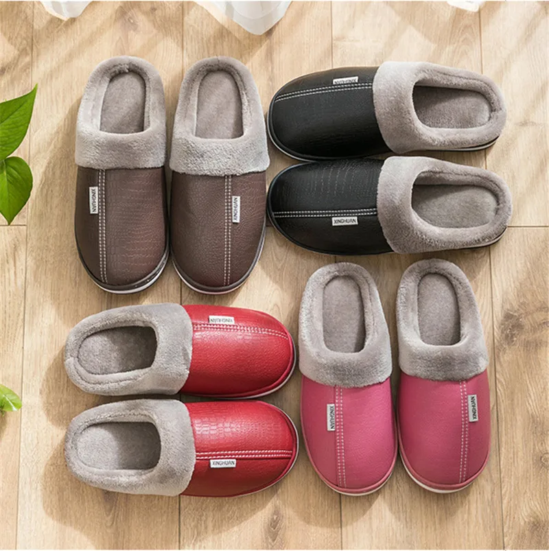 Тапочки мужские из искусственной кожи зимние водонепроницаемые теплые | Обувь