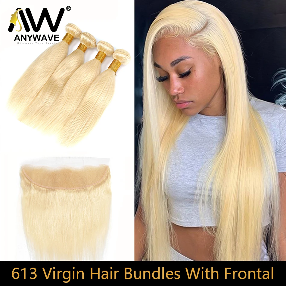 

613 Blonde 28 30 Inch 3 4 Weave Bundles With Frontal 13x4 Transparent Lace Malaysia Virgin Hair Straight With Closure Extension
