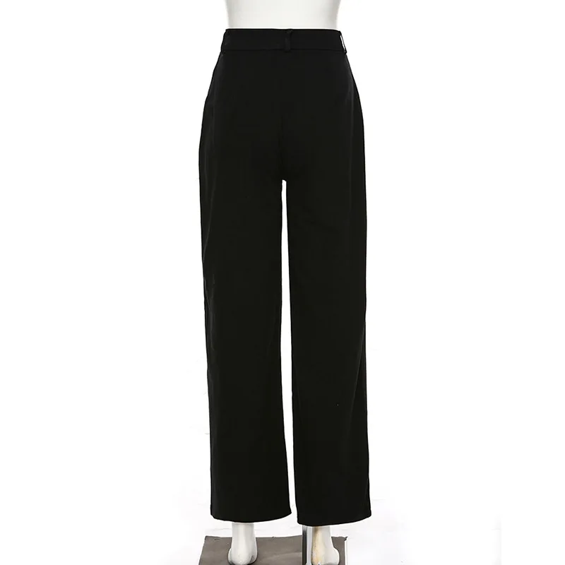 Готические черные женские свободные прямые брюки с высокой талией и вышитыми