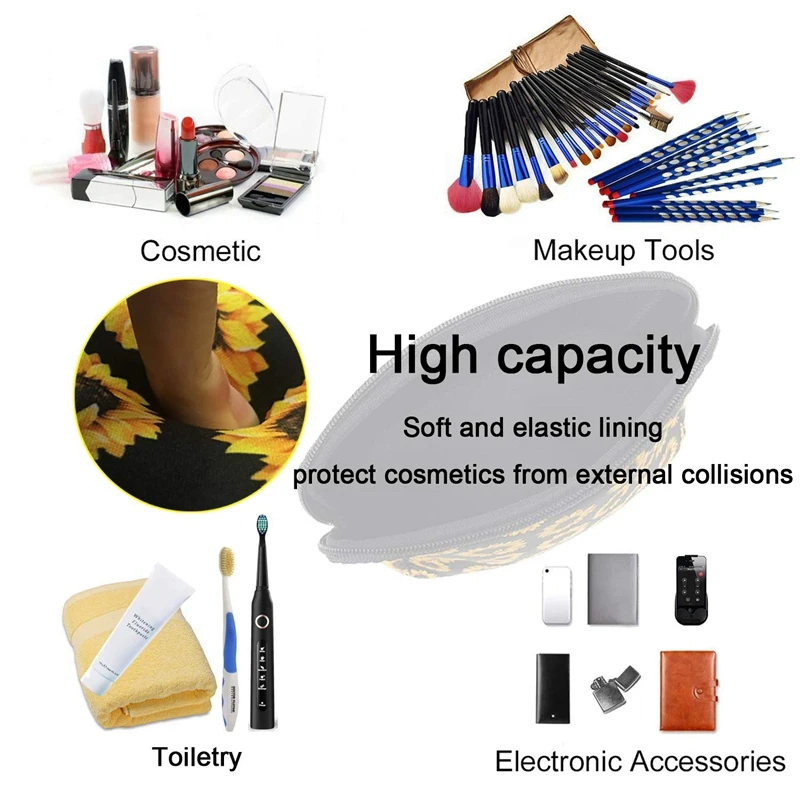 Сумка для макияжа с подсолнухами водонепроницаемая мягкая Неопреновая дорожная