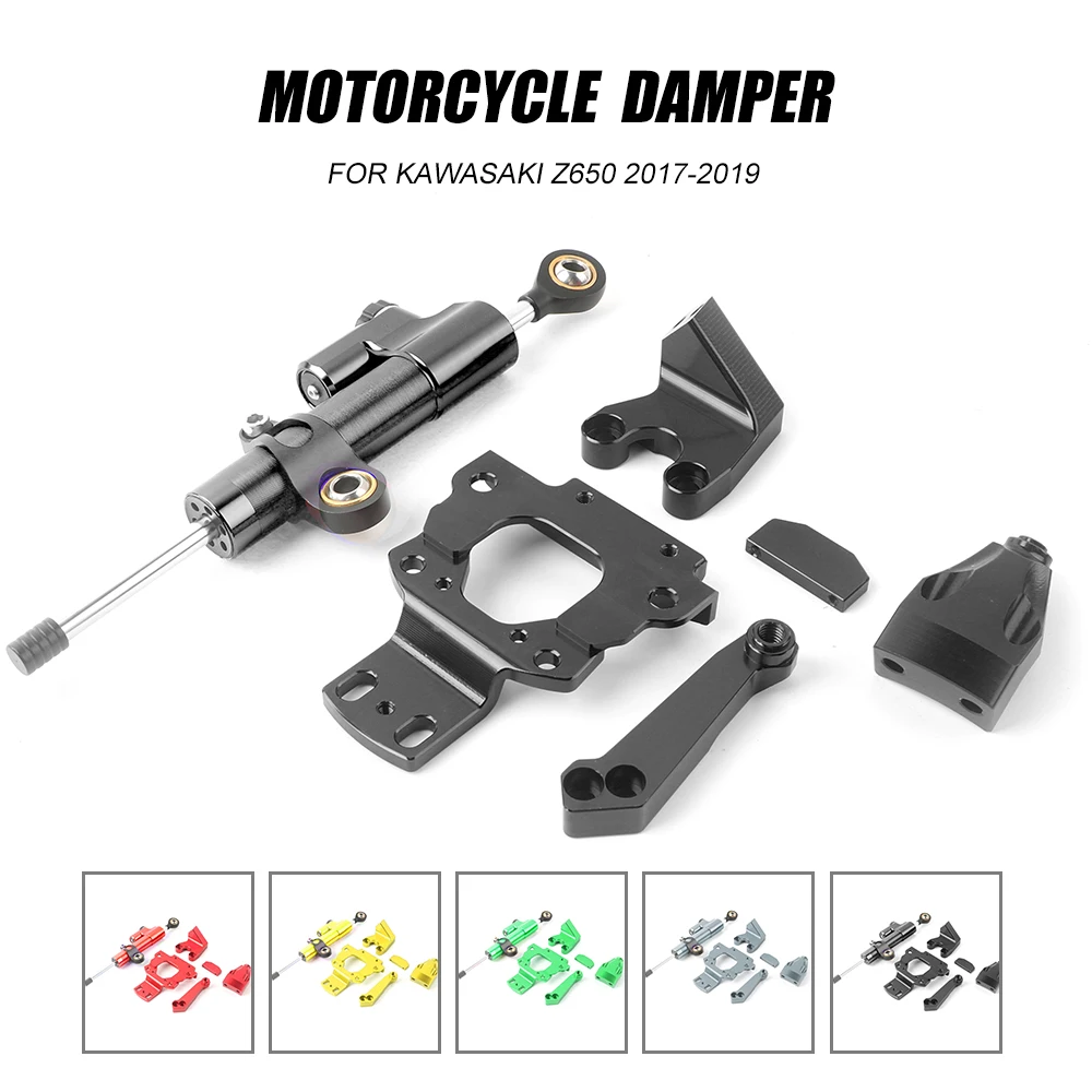 

For Kawasaki Z650 2017-2018 Motorcycle CNC Aluminum Black Adjustable Steering Stabilize Damper + Bracket Mount Support Kit