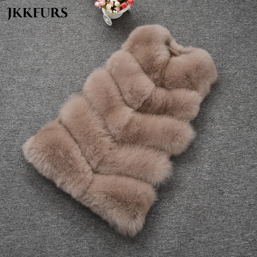 JKKFURS Новое поступление натуральный Лисий мех жилет женский Зимний натуральный мягкий натуральный мех длинный жилет модное пальто 5 рядов жилет S1571