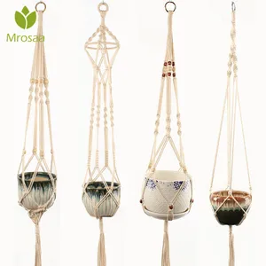 Винтажный Декор 100% макраме ручной работы висячие завязанные подъемные веревки вешалка для растений кашпо для цветочного горшка для украшения стен сада