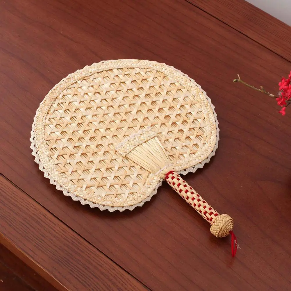 1 Pcs Pure Hand-Woven Wheat Straw Fan Old Man Summer Natural Hand Fan Environmentally Friendly Hand-Woven Fan Decoration Heart