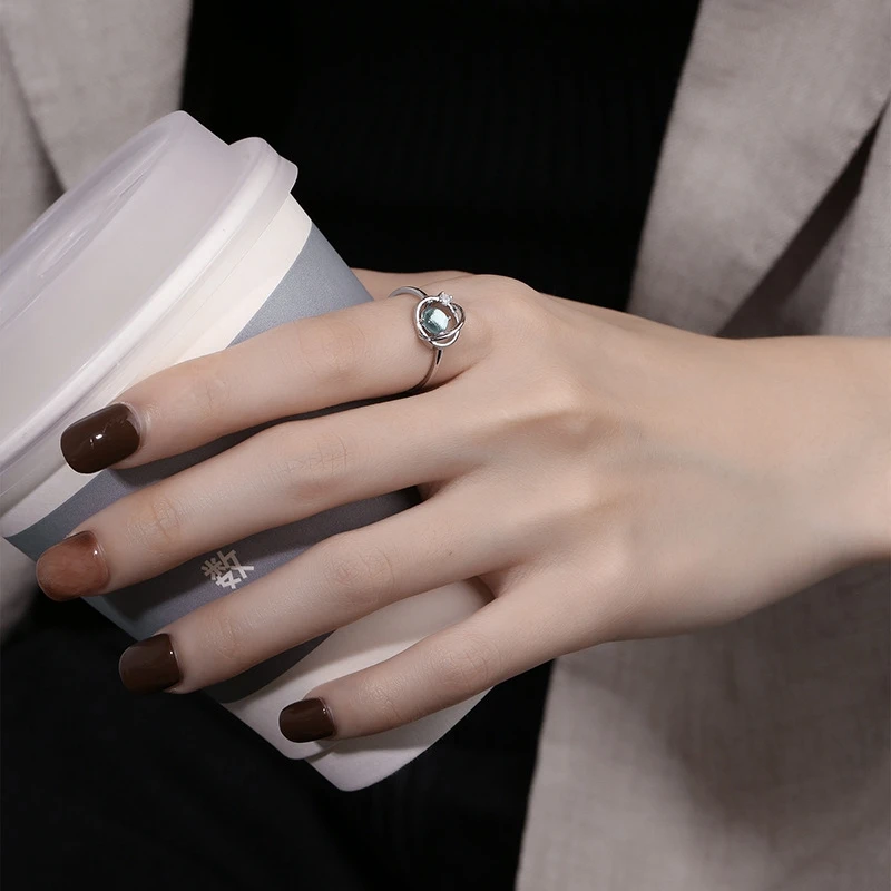 

Hight Quality Planet Adjuestable Size Silver Plated Star Moonstone Rings Women Charm Luxury Jewelry 2021 Gifts