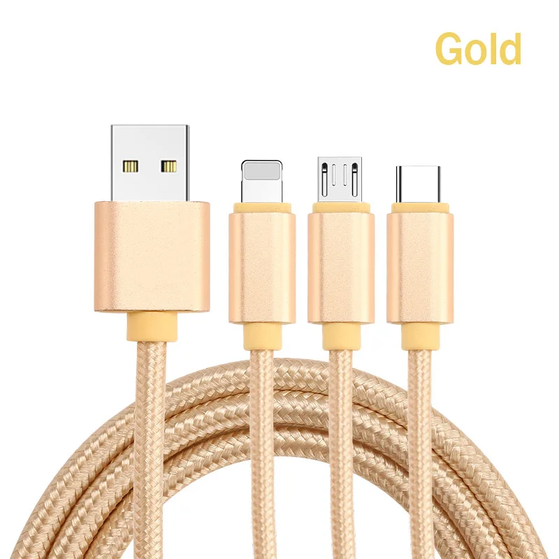 3 в 1 USB кабель для iPhone X Быстрая зарядка микро кабель для samsung type C кабель синхронизации данных для huawei Xiaomi телефон зарядное устройство Шнур - Цвет: Gold