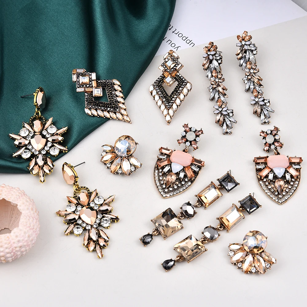 Новые блестящие стеклянные серьги Ztech золотого цвета шампанского с кристаллами