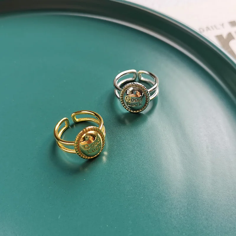 

Amaiyllis S925 Sterling Silver GoodLuck 18k Gold Open Rings Silver 925 Name Rings For Female Summer Jewelry Gift