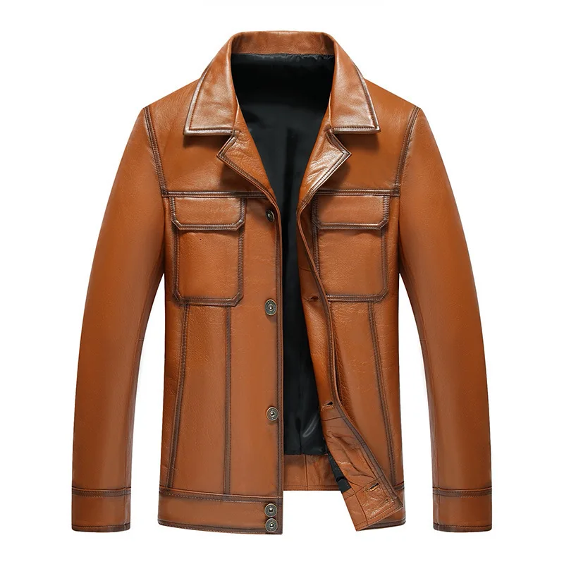 

Men's Leather Jacket Vintage Genuine Leather Jacket Men Coat Spring Autumn Cow Leather Jackets Jaqueta De Couro 18-87057 YY503