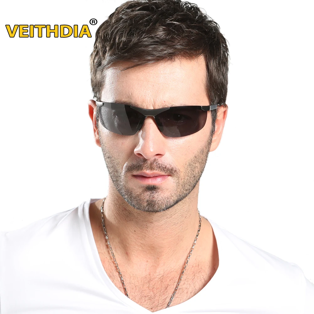 Мужские солнцезащитные очки без оправы VEITHDIA из алюминиево-магниевого сплава с