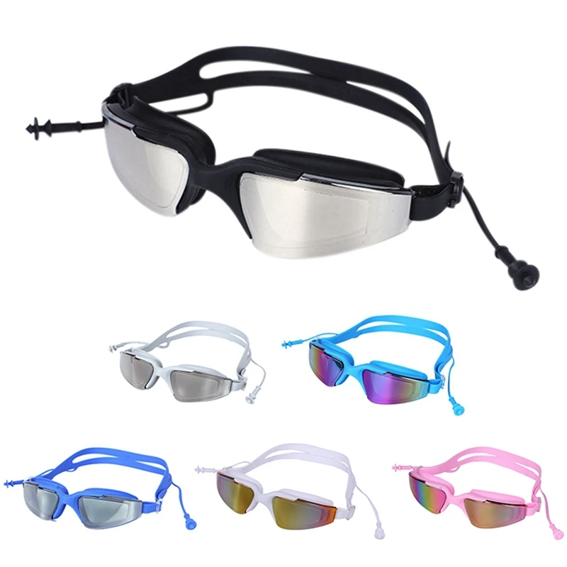 

Siamese Earplug Swimming Goggles Women Men Waterproof Dust-proof High Electroplated Lens Definition Anti-fog Anti-UV Glasses