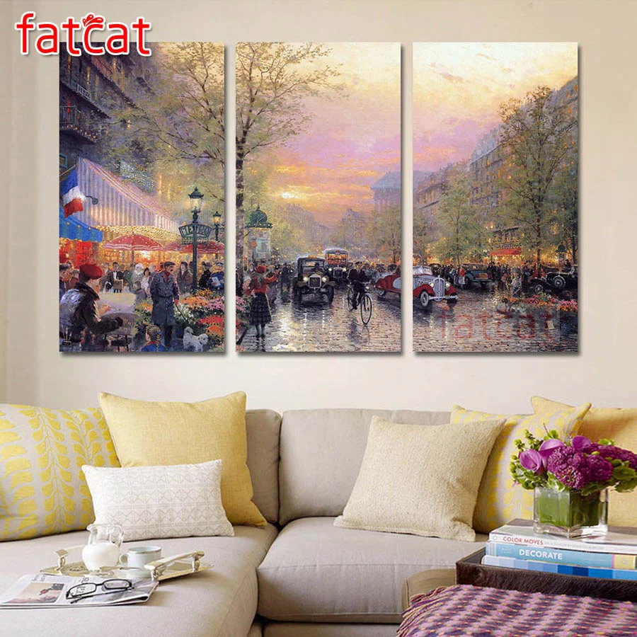 

FATCAT Rainy street scenery Large triptych 5D Diy Diamond Painting full mosaic diamond Embroidery Sale home decoration AE2624