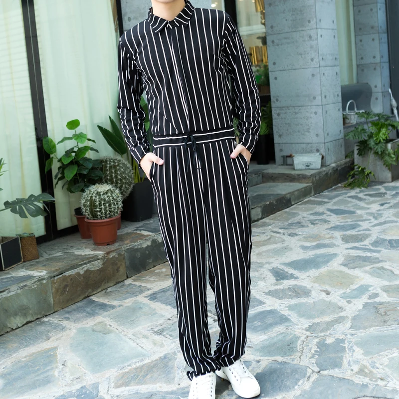 Комбинезон мужской эластичный в Вертикальную Полоску большой размер весна-осень