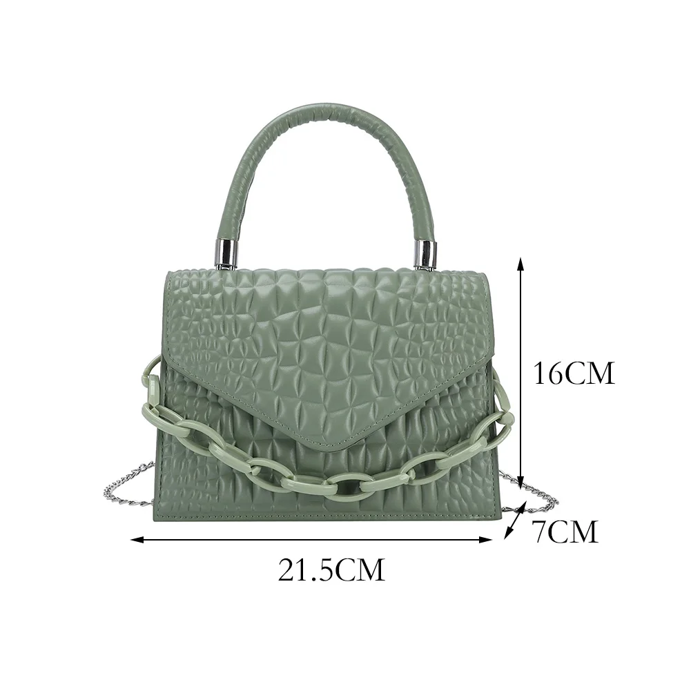 

Vintage Acrylic Chain Strap Flap Shoulder Bags PU Leather Solid Color Crossbody Messenger Bag Ladies Classic Top-handle Handbags