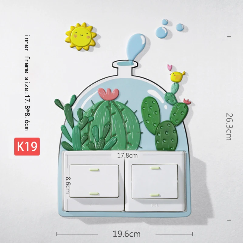 K19 Светящийся кактус переключатель наклейка мягкая 3D наклейка для домашнего выключателя крышка настенного украшения светящаяся наклейка суккуленты Наклейка на стену s - Цвет: K19