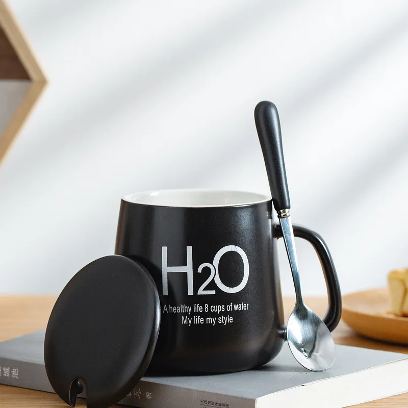 Керамическая чашка H2O для воды кофейная креативная кружка влюбленных с крышкой
