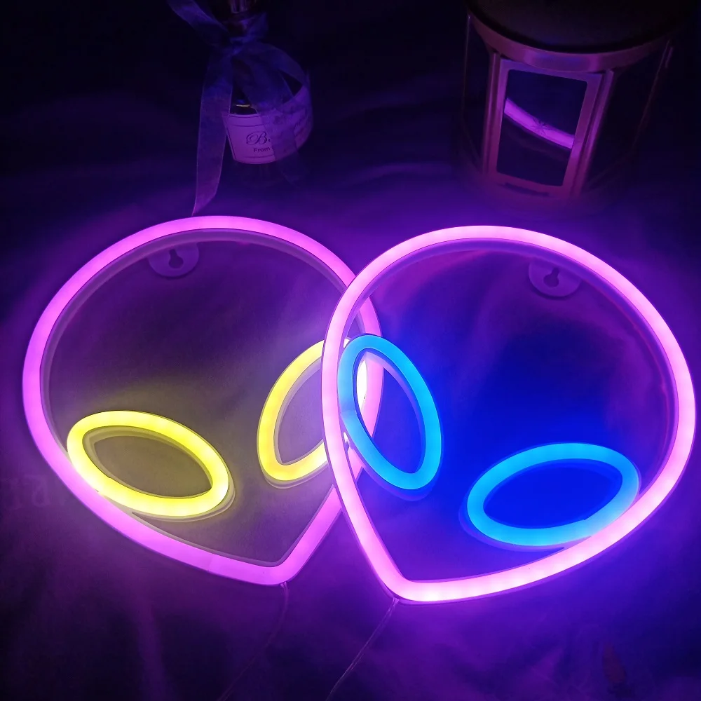 Светодиодный Alien неоновый светильник знак на стене USB Батарея управлением ночник