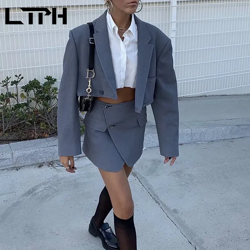 LTPH-Paquete de cintura alta de pana para mujer, falda a la cadera, traje de diseño, Chaqueta corta ajustada, conjunto de dos piezas, otoño 2020