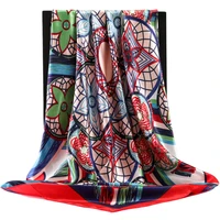 2021 summer 90x90cm silk scarves korean popular print handkerchief female new dustproof kerchief fashion sunscreen square shawls