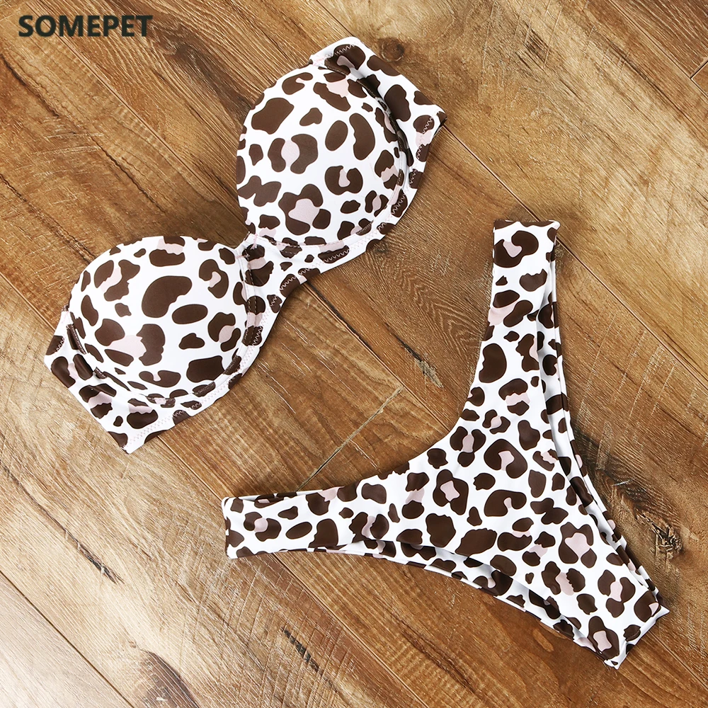 

Animal Print Leopard Bikini Push Up Swimsuit Sexy Women Bikini Set Brazilian Thong Bathing Suit Bandeau Beach Wear Swimwear