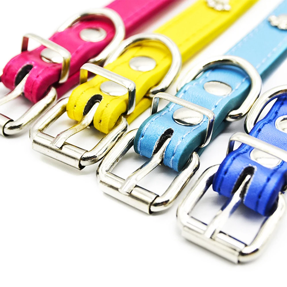 Кожаный ошейник для мелких кошек цветной из искусственной кожи прочный