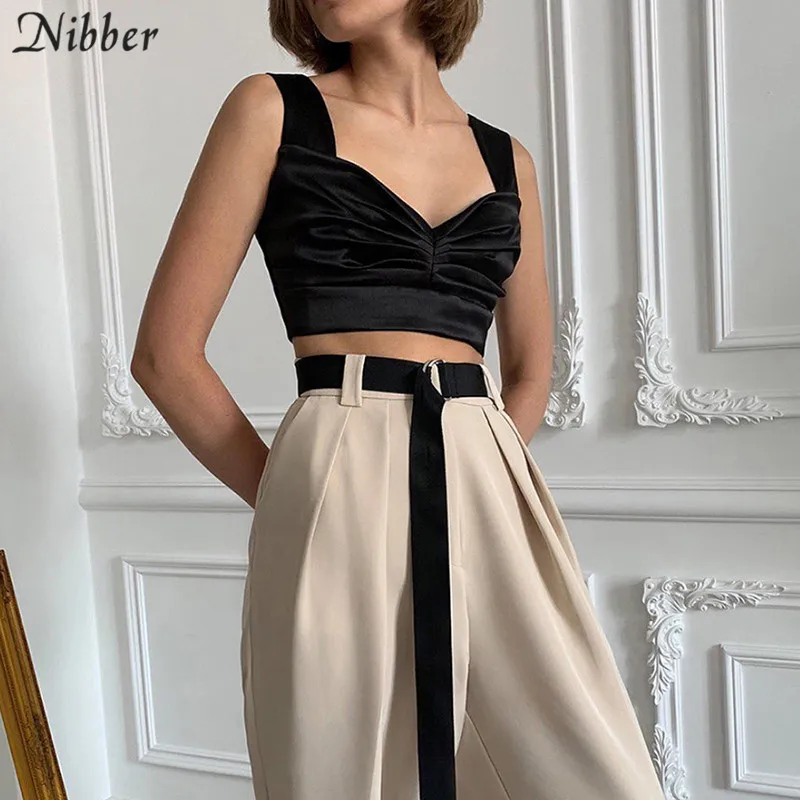 Nibber осень Дикий шифон Белый кроп-Топ женский camisole2019 модные уличные повседневные майки без рукавов с элегантным верхом Топ mujer - Цвет: Черный