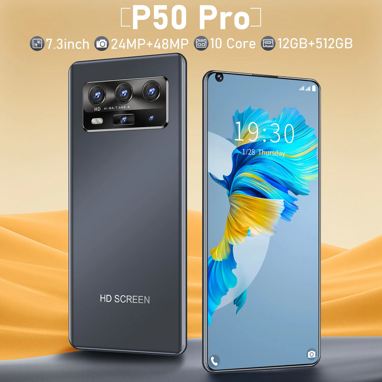 

New Arrival Smartphone P50 Pro Global Version 7.3 Inch Screen 5600mAh 12GB 512GB Snapdragon 888 24MP 48MP Camera Face ID