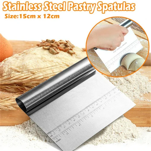 

Stainless Steel Dough Cutter Chopper Kitchen Food Scraper Smoother Blade with Measuring Scale