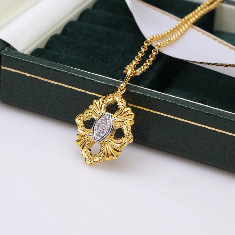 

Top Brand Pure Sterling Jewelry For Women Gold Vintage Pendants Gold Color Necklace Luxcy Necklace Party Jewelry