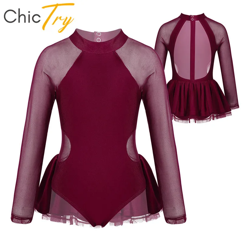 Детское платье с длинным рукавом для девочек из тюля фигурного катания