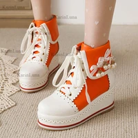 brand design high quality sweet cute platform lolita boots lace up cosplay brogue sneakers wedges ankle boots big size 33 48