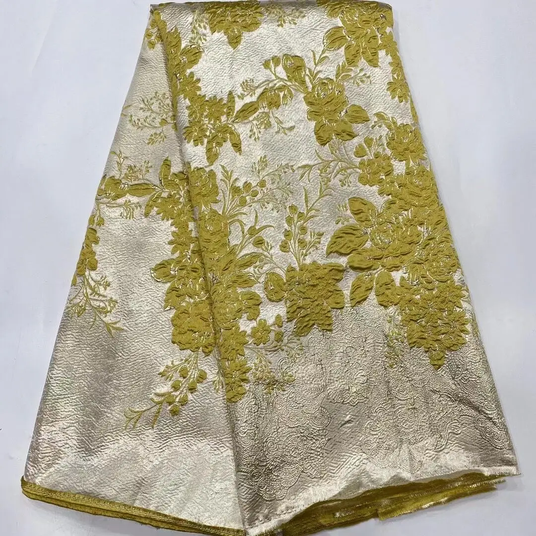 

New African Brocade Fabric High Quality Jacquard Lace Nigerian Floral Damask Cloth Flower Material Brocard Tssu 5 Yard PJZ16