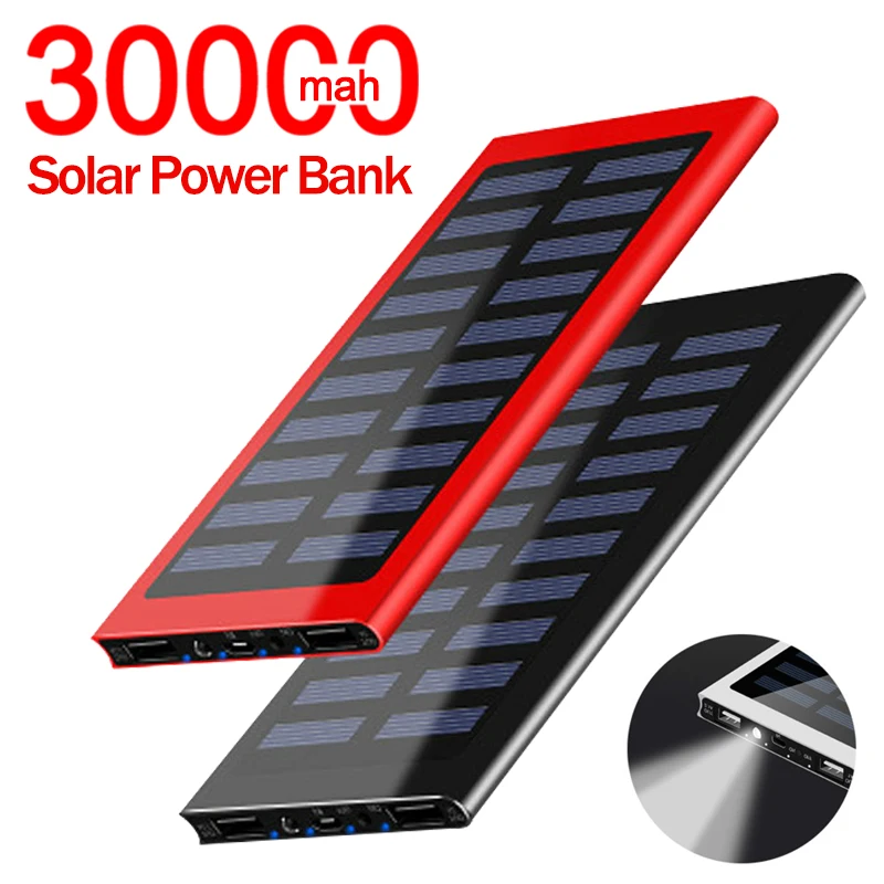 

30000mAh Solar Battery Charger Ultra-Thin Large-capacity with LED Dual USB External Battery Portable Charger For Smartphones