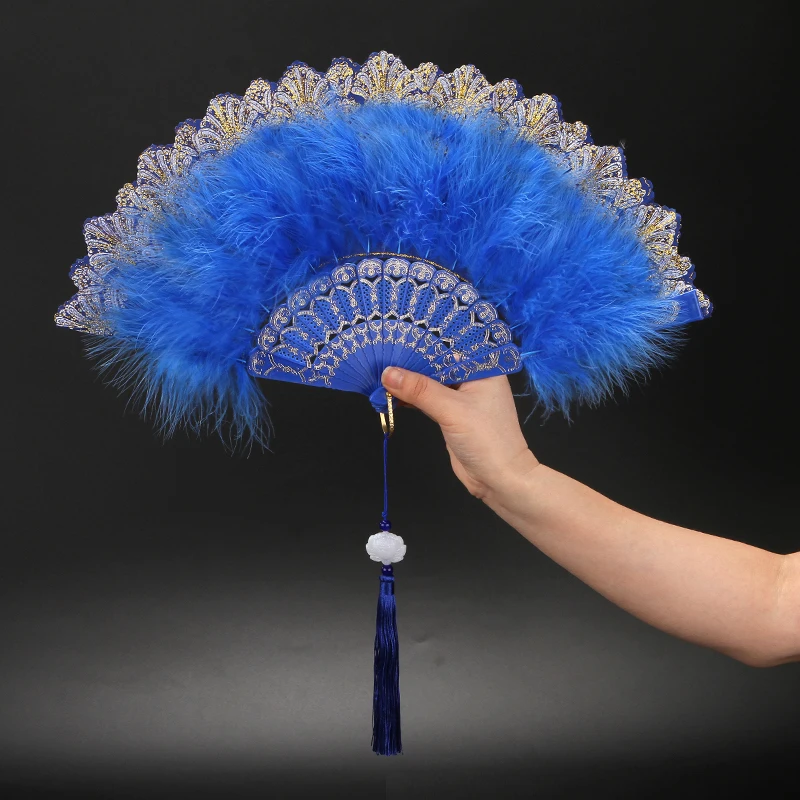Abanico plegable cl&aacute;sico de Internet para celebridades, estilo Retro, baile, Cheongsam, pasarela, Palacio, Hada, chica, pluma-3