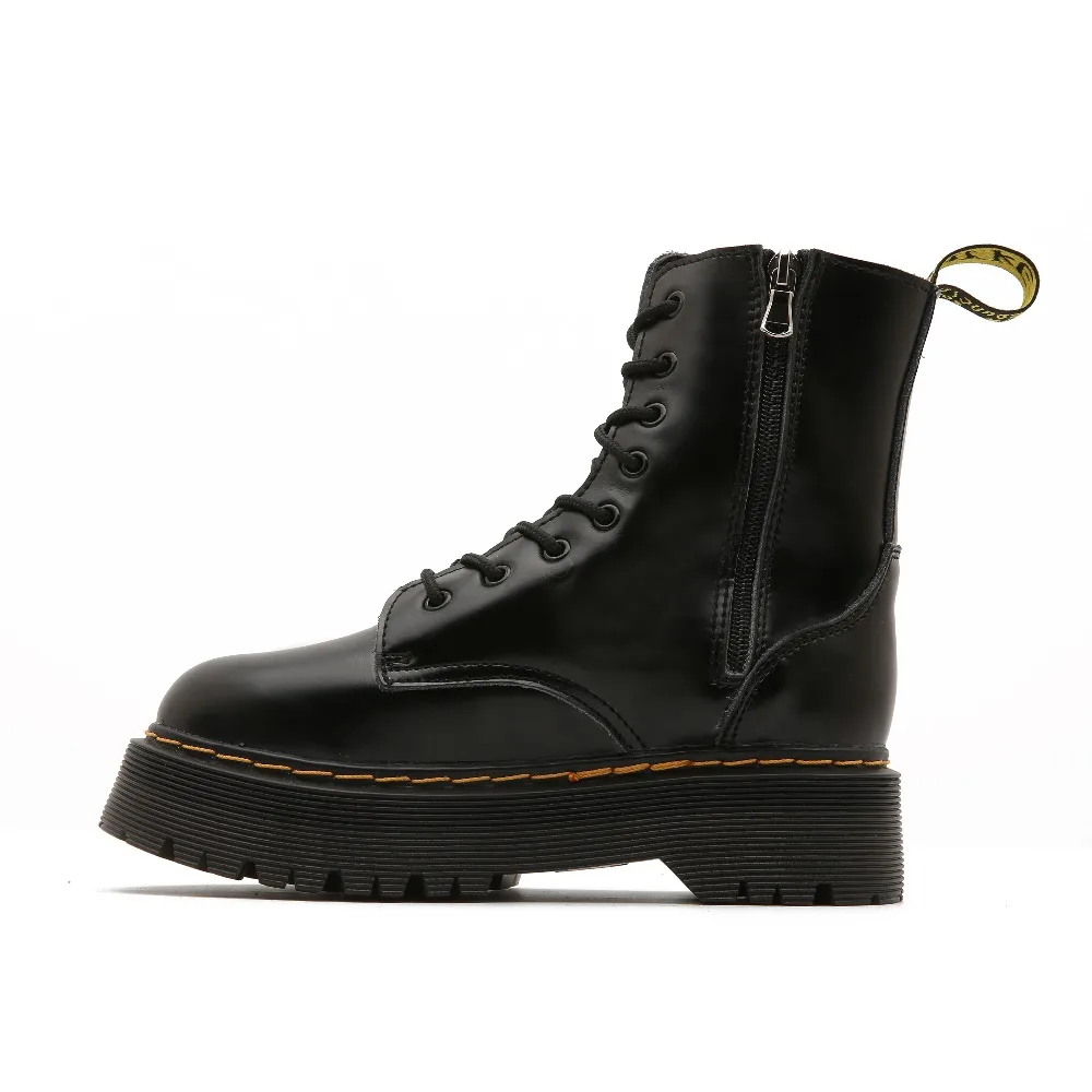CEVABULE Women Martin Boots Genunie Leather Thick Heel Platfrom Martin Boots Boots Women Side Zipper Boots Leather Boots