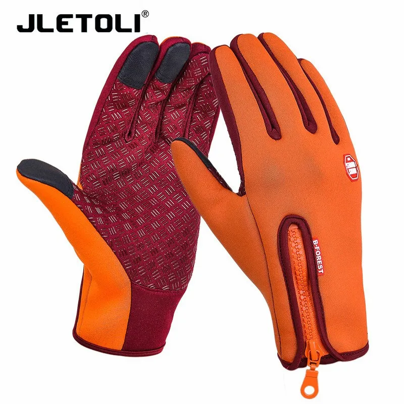 JLETOLI тепловые зимние велосипедные перчатки, гоночные перчатки Mototcycle, перчатки s m tb, перчатки на весь палец, велосипедные Гелевые перчатки s m en, женские s m l xl - Цвет: Orange