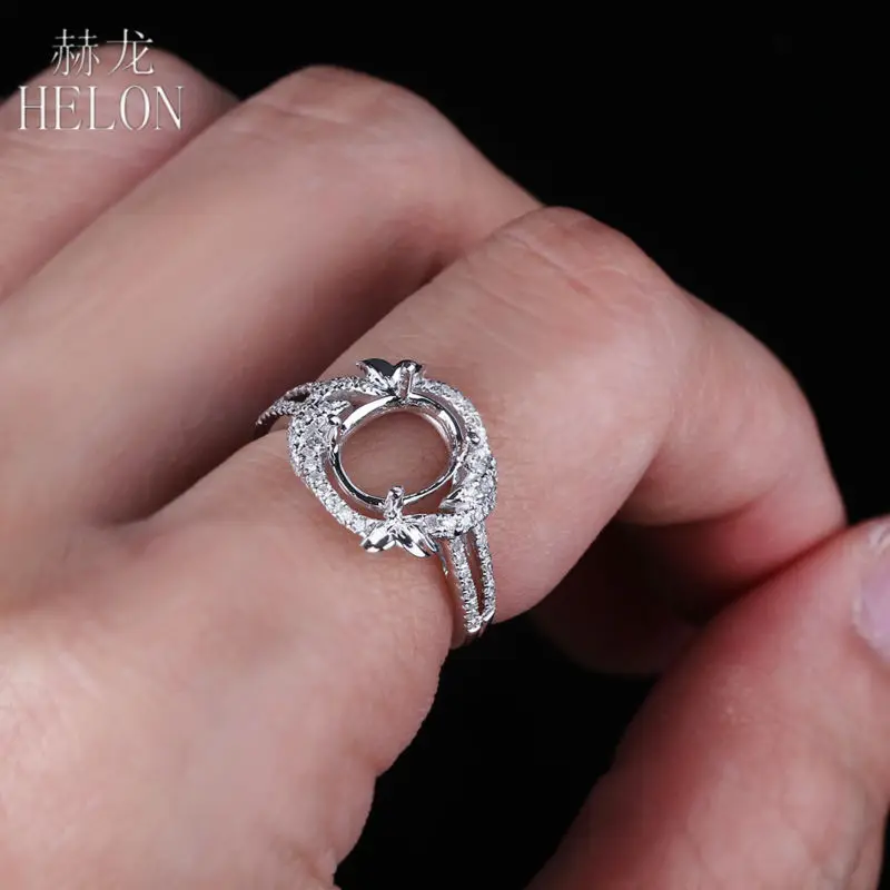 

HELON Oval 7X8.5MM Sold 14K White Gold Pave 0.32ct Genuine Natural Diamonds Engagement Wedding Semi Mount Ring Wome Fine Jewelry