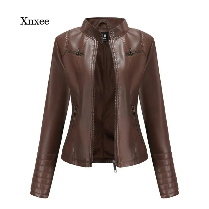 

Женская моторная куртка из искусственной кожи, Осеннее повседневное байкерское пальто, однотонное уличное пальто, простая верхняя одежда на молнии, уличная одежда