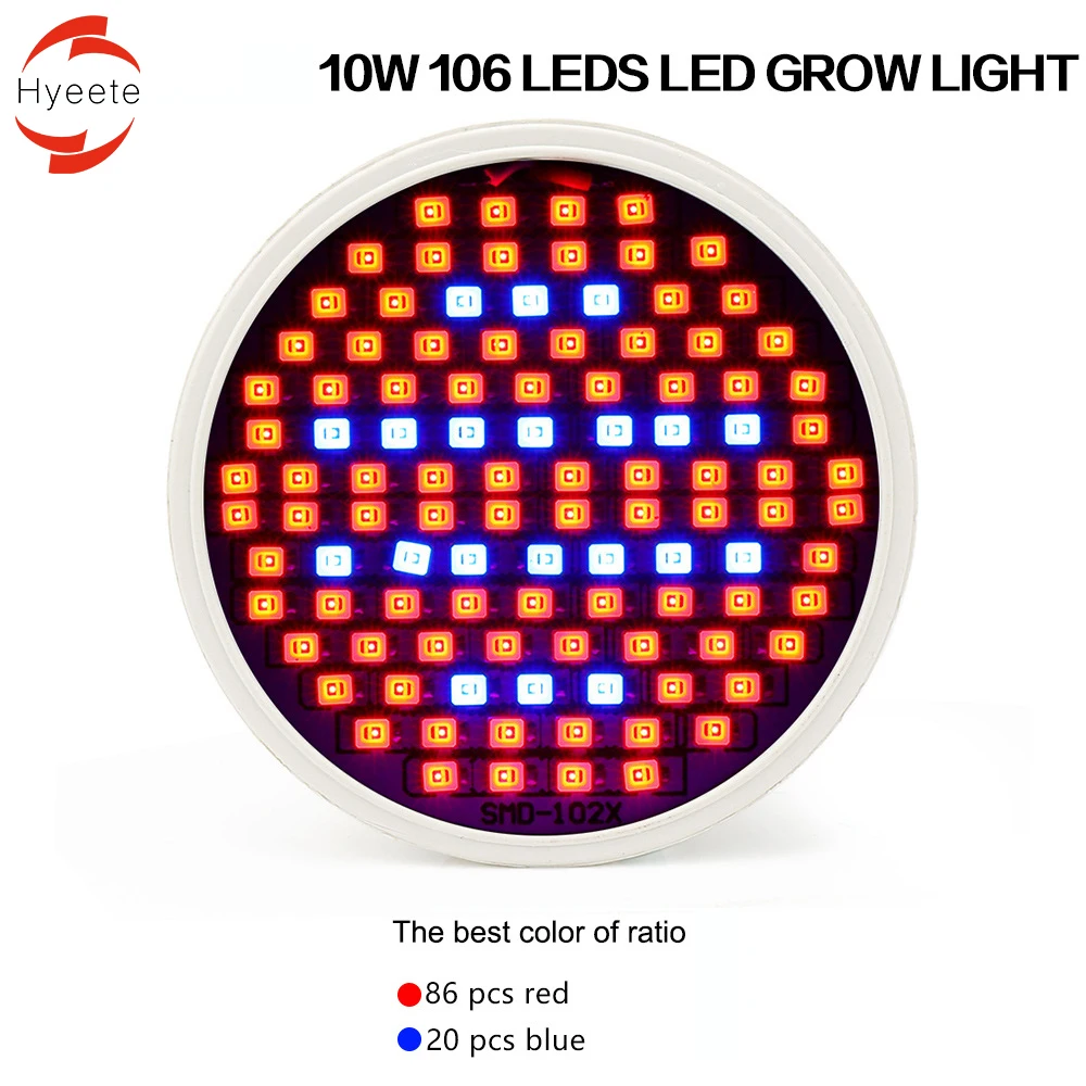 

Лампы полного спектра для выращивания овощей и фруктов, 10 Вт, E27, 106 светодиодов