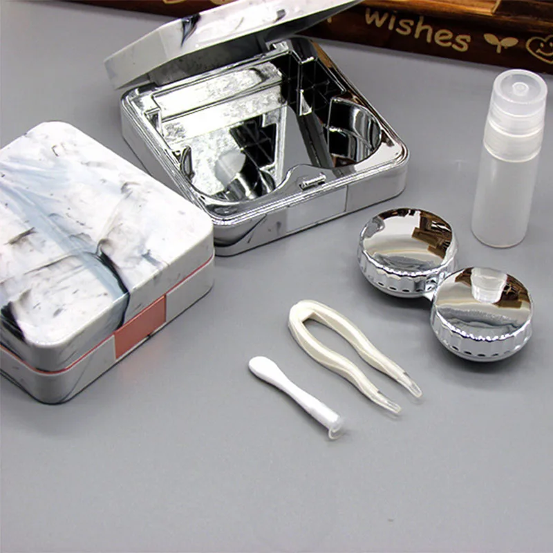 

1PC Square Contact Lenses Case Marble Surface Mirror Lens Container Box Travel Eye Contacts Holder Cover Soaking Contact Lenses