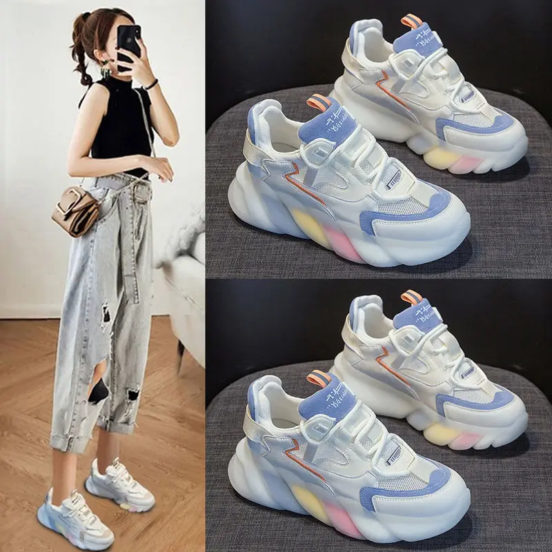 

BLWBYL весенние кроссовки на платформе для женщин с радужной подошвой Повседневная Спортивная обувь для дам летняя дышащая сетчатая Вулканиз...