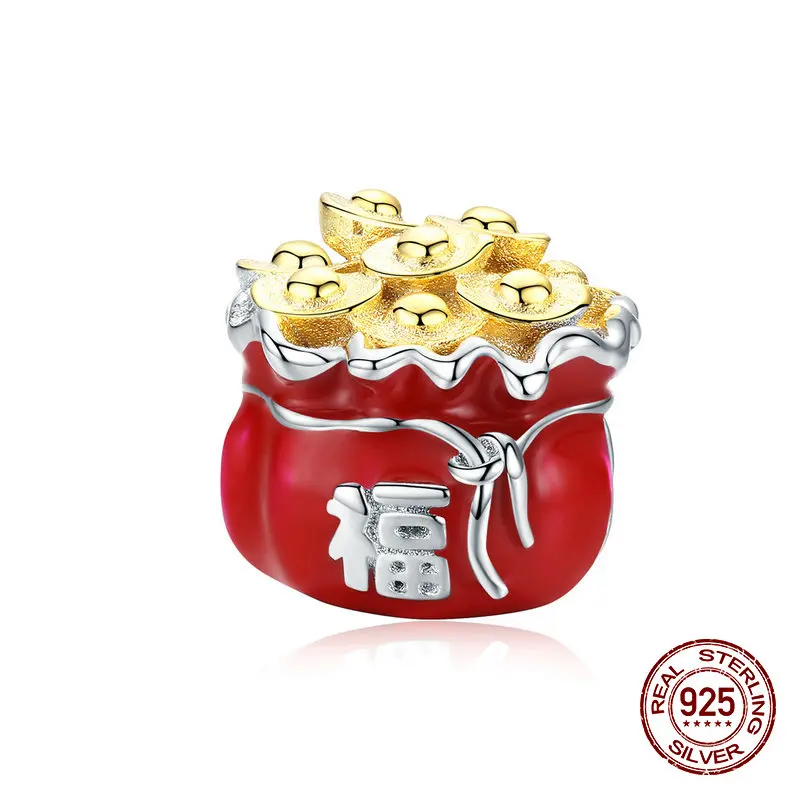 BS1000 Китайский год красный серебряные бусины 925 пробы подвеска талисманы fit Pandora браслет ожерелье ювелирные изделия - Цвет: BS1000
