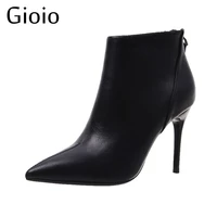 gioio brand fashion women ankle boots zip pointed toe high heels female boots party lady work pu leather shoes