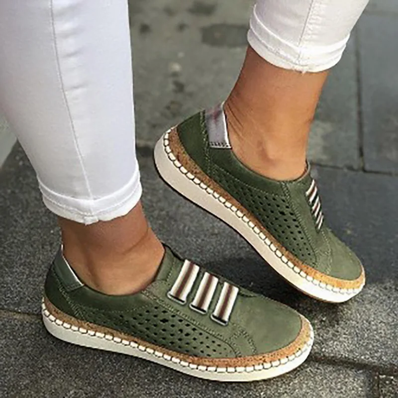 Women Summer Flats Shoe Zapatos Mujer Cut Out Vintage Flock Light Simple Soft Shoe Woman Sapato Chaussure Womans Shoes - Color: D