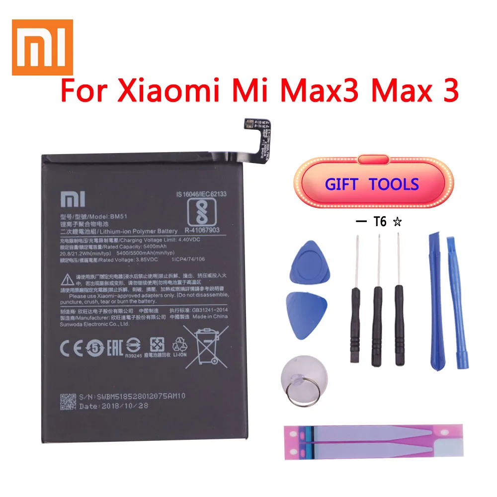 Xiaomi 100% оригинальный сменный аккумулятор для Mi Max3 Max 3 BM51 Оригинальный телефона 5500