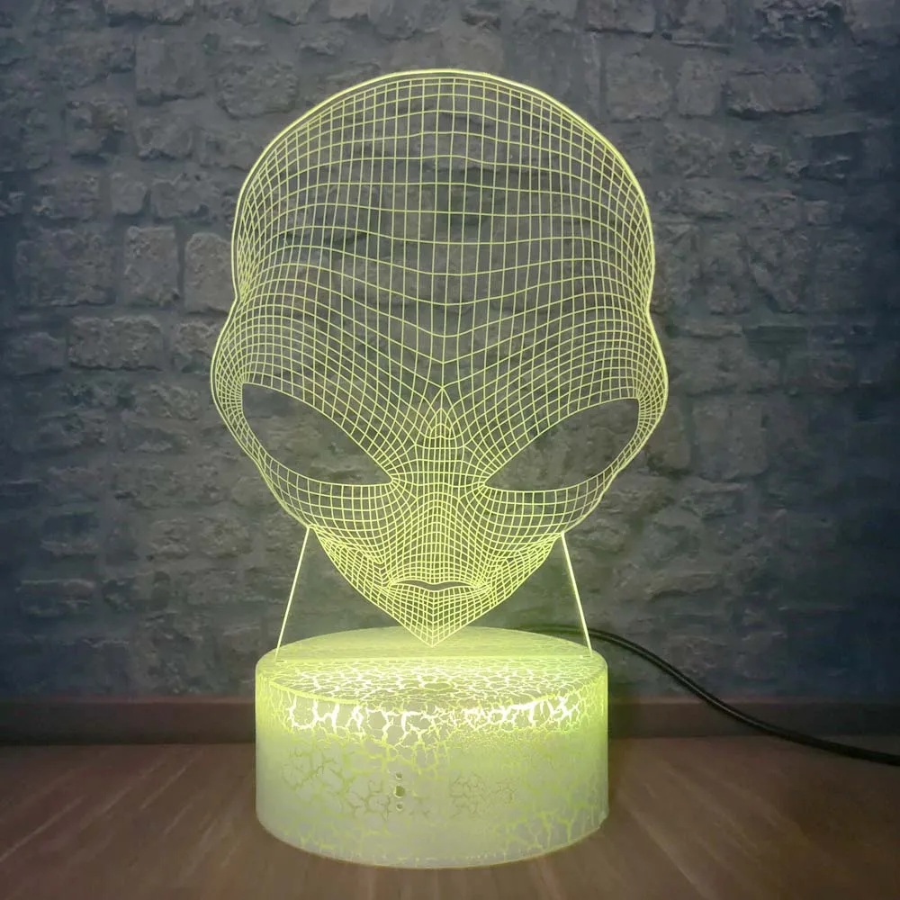 Alien Head 3D светодиодный Ночник светильник с большими глазами планеты акрил 7 цветов